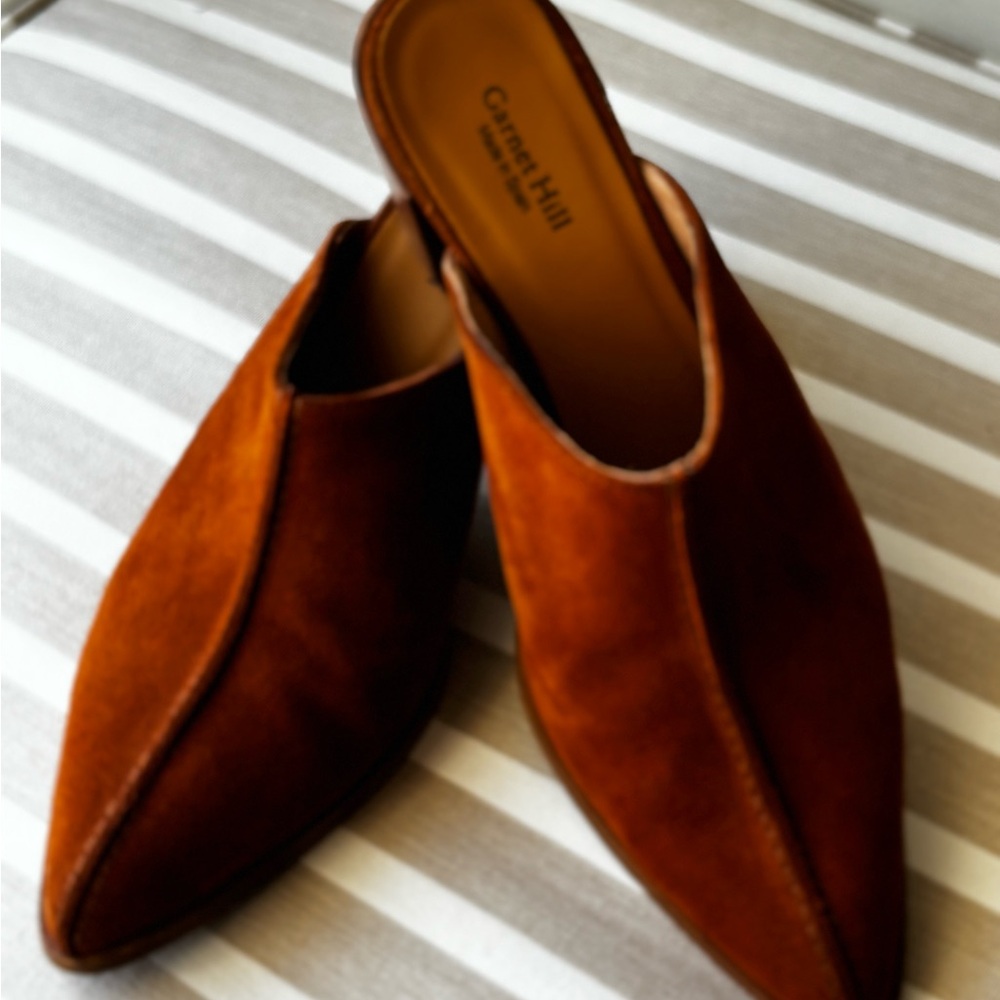 Garnet Hill Chestnut Suede Pointed Toe Mules